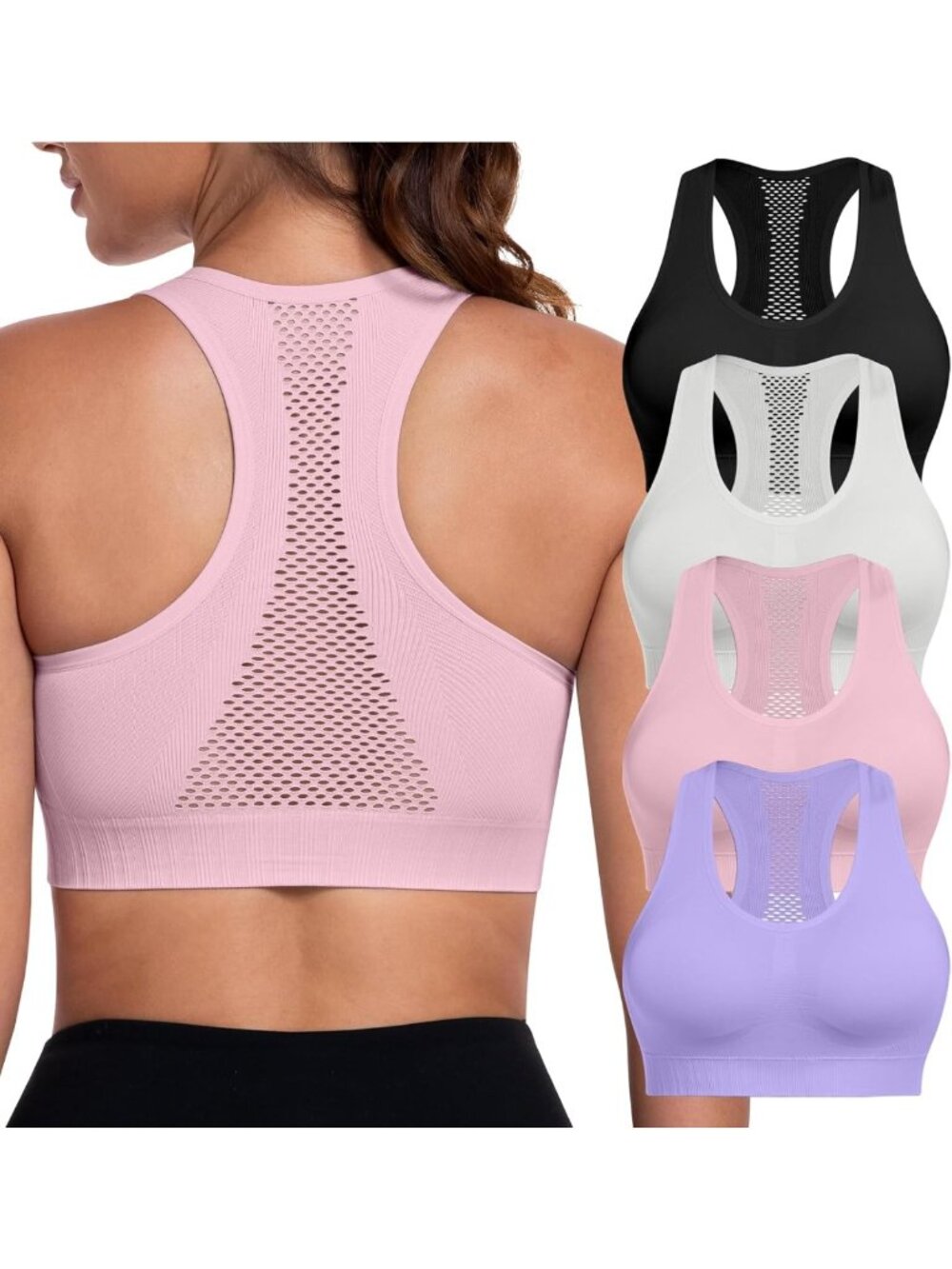 High Support Wireless Padded Sports Bra Set for Women - Workout Athletic Tops